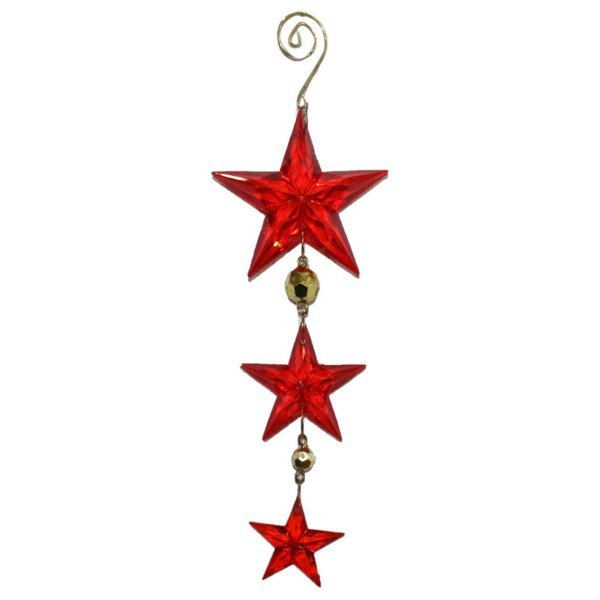 Χριστουγεννιάτικα Ακρυλικά Αστεράκια, Κόκκινα με Χάντρες (18cm)